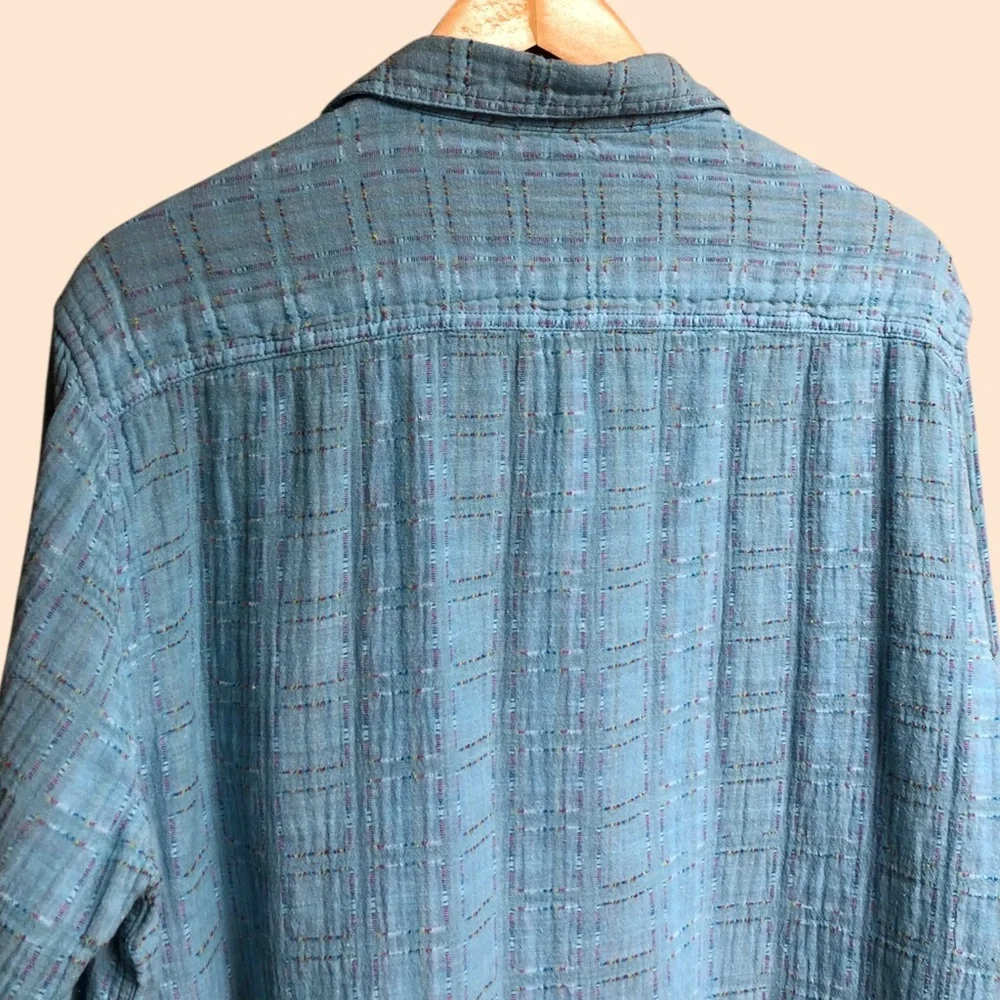 Carbon2Cobalt Blue Patchwork Stitched Boho Button Down Shirt Color Womens Large - Picture 13 of 13